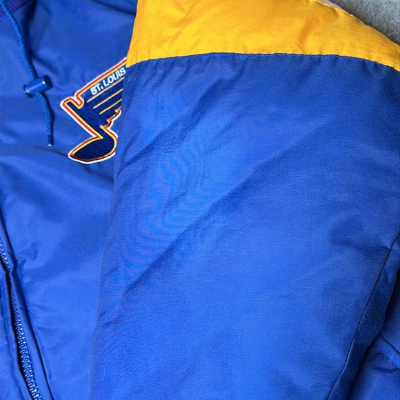 Vtg Royal Blue 1990s St Louis Blues NHL Logo 7 Full Zip Hooded Puffer Jacket XL - Picture 4 of 13